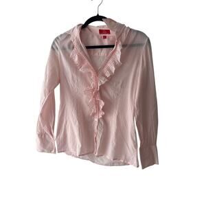 Oscar by Oscar De la Denta ruffle pink cotton blouse size 4 vintage